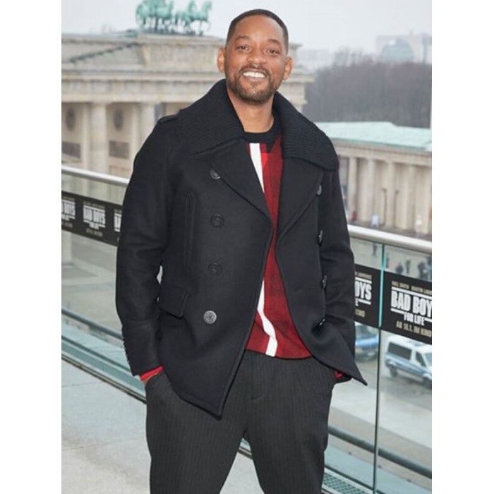 Bad Boys for Life Event Will Smith Black Wool Pea Coat